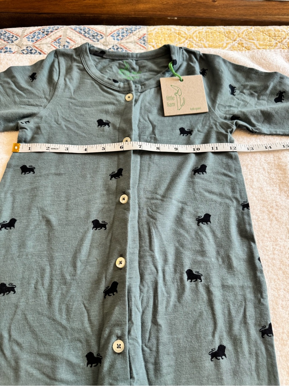 kate quinn Sage Green Button-Front Pajama Gown with Navy Lion Print